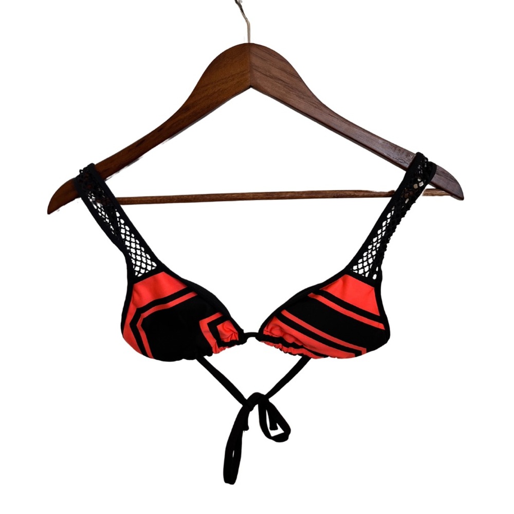 Orange and Black Net Bikini Top